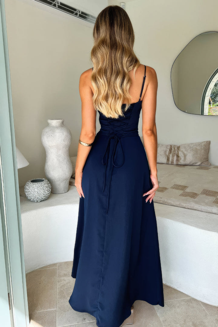 Women’s Tie-Front Maxi Corset Dress with Spaghetti Straps