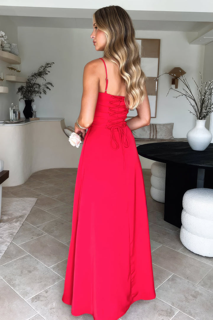 Women’s Tie-Front Maxi Corset Dress with Spaghetti Straps