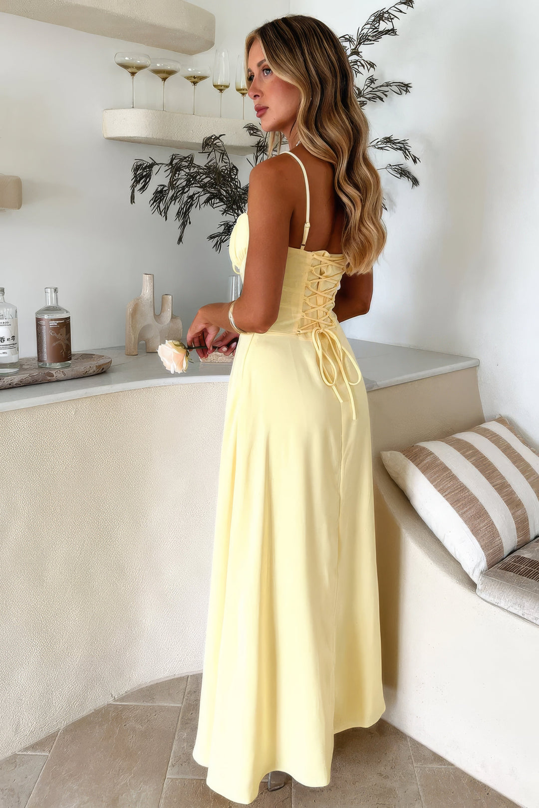Women’s Tie-Front Maxi Corset Dress with Spaghetti Straps