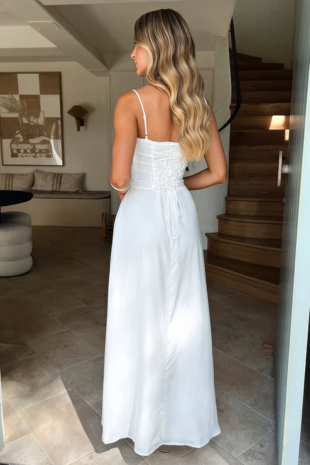 Women’s Tie-Front Maxi Corset Dress with Spaghetti Straps