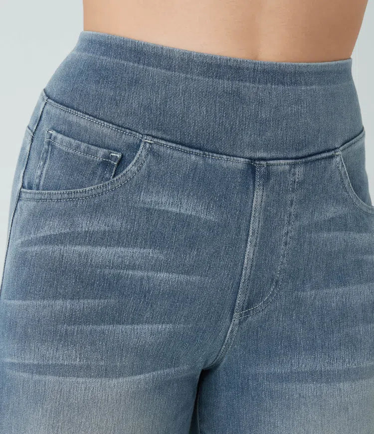 Women’s High Waist Denim Pants with Wide Legs and Waistband