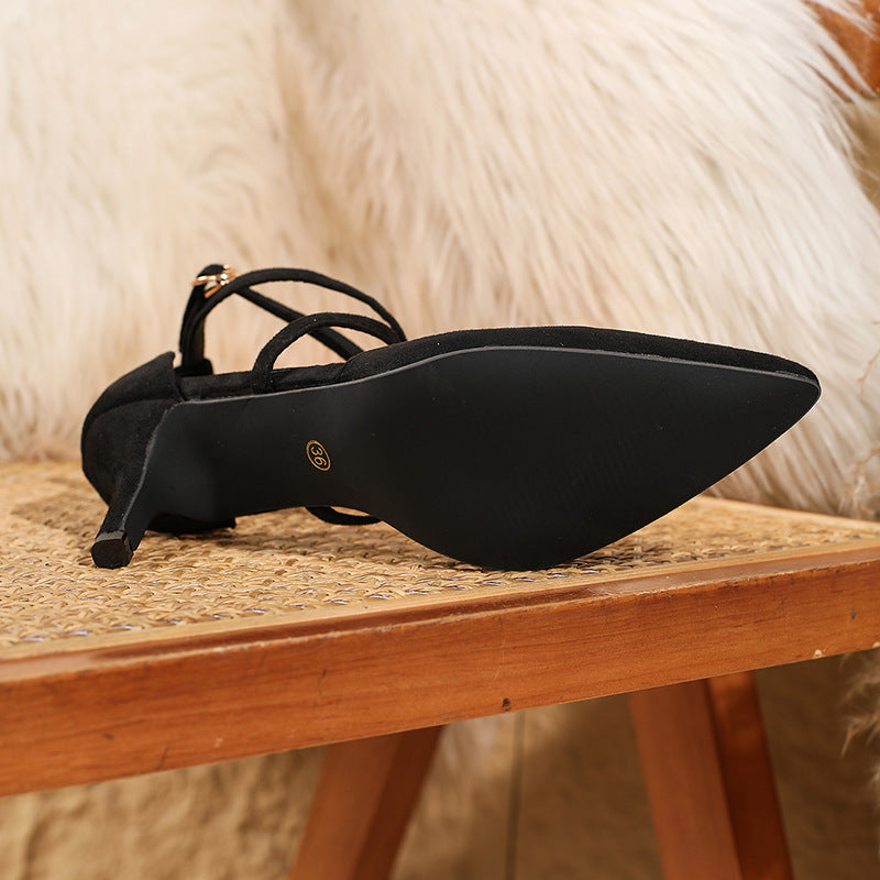 Women's Pointed-Toe Cross-Strap Heels with Ankle Strap