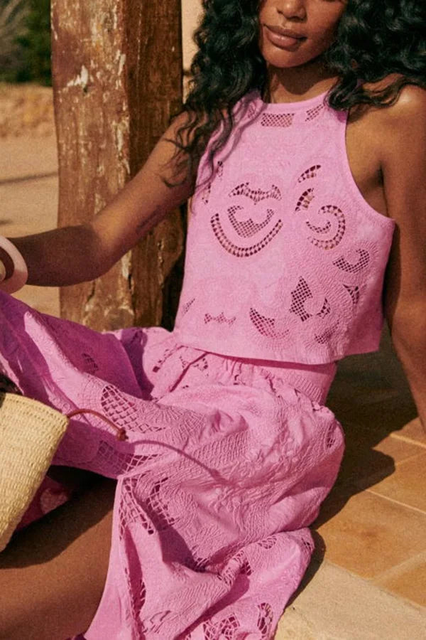 Women’s Embroidered Crop Top Two Piece Set with A-Line Skirt Set
