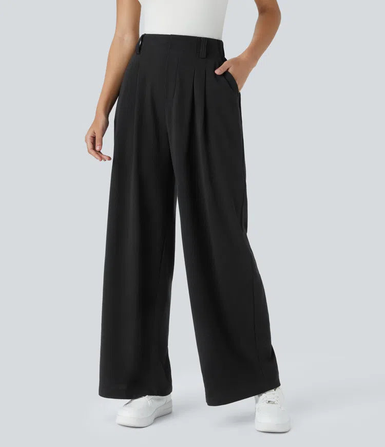 Women’s Pleated High-Rise Waist Trousers with Wide Legs