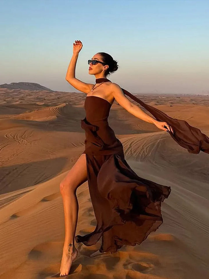 Women’s Strapless Maxi Evening Dress with Side Split