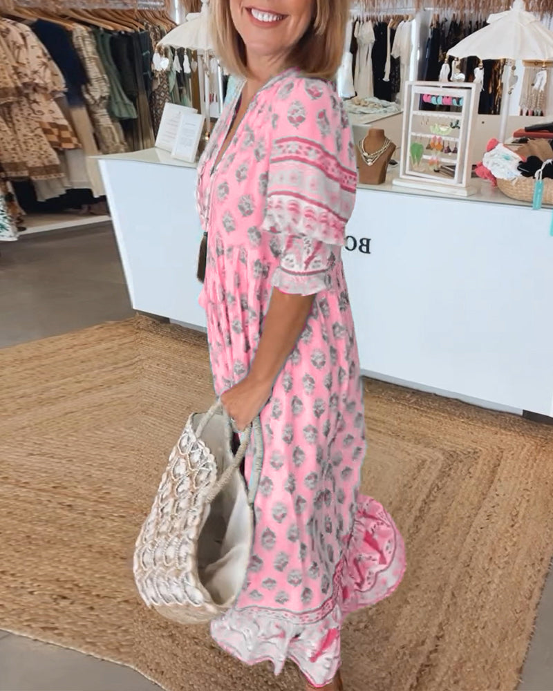 Women’s Printed V-Neck Maxi Dress