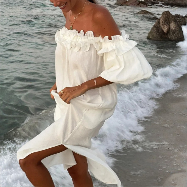 Women’s Off-Shoulder Ruffle Maxi Dress with Side Split