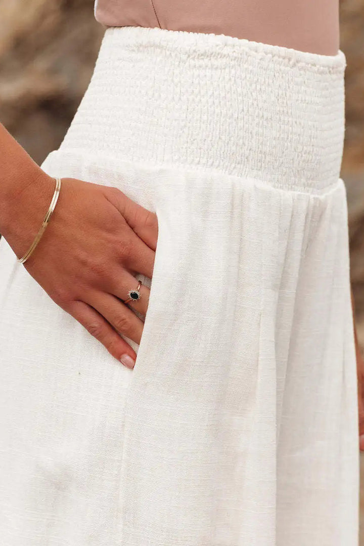 Women’s High Waist Linen Palazzo Wide-Leg Pants with Waistband