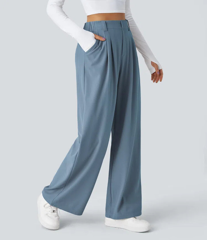 Women’s Pleated High-Rise Waist Trousers with Wide Legs