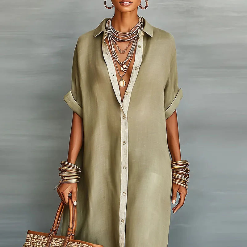 Sundress Collared Maxi Dress Resort Wear with Short Sleeve