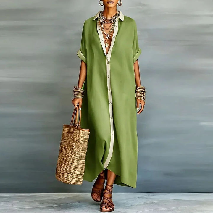 Sundress Collared Maxi Dress Resort Wear with Short Sleeve