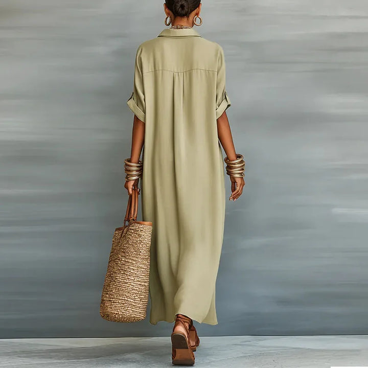 Sundress Collared Maxi Dress Resort Wear with Short Sleeve