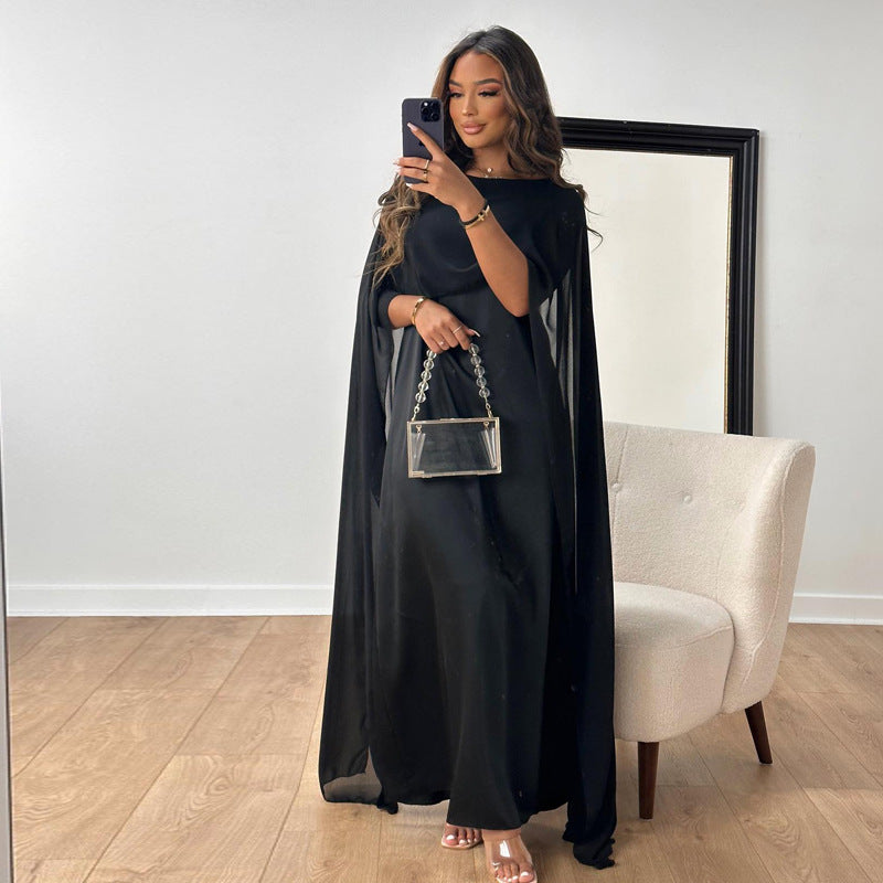 Women's Satin Maxi Dress with Round Neck