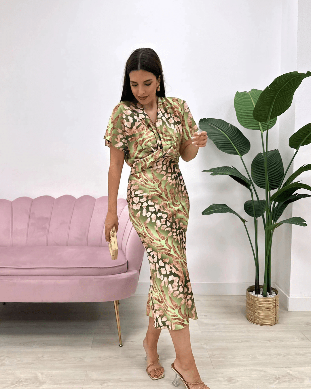 Women’s V-Neck Waist-Seam Dress | Midi
