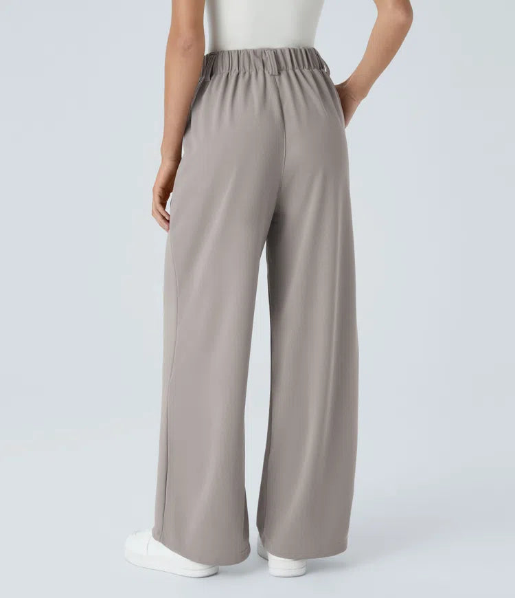 Women’s Pleated High-Rise Waist Trousers with Wide Legs
