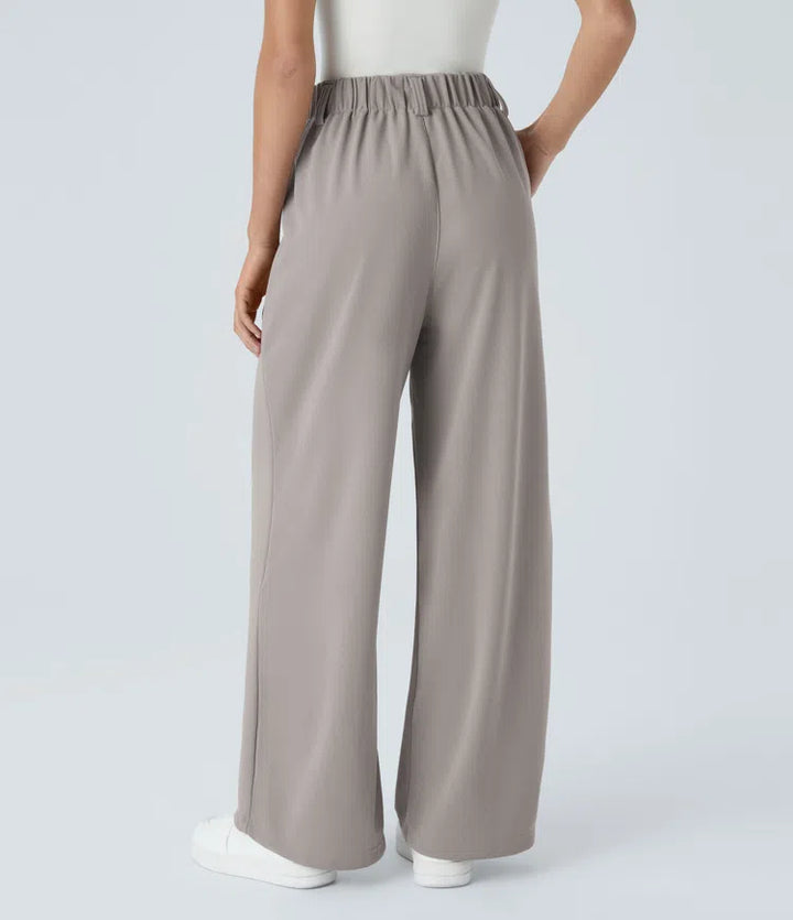 Women’s Pleated High-Rise Waist Trousers with Wide Legs