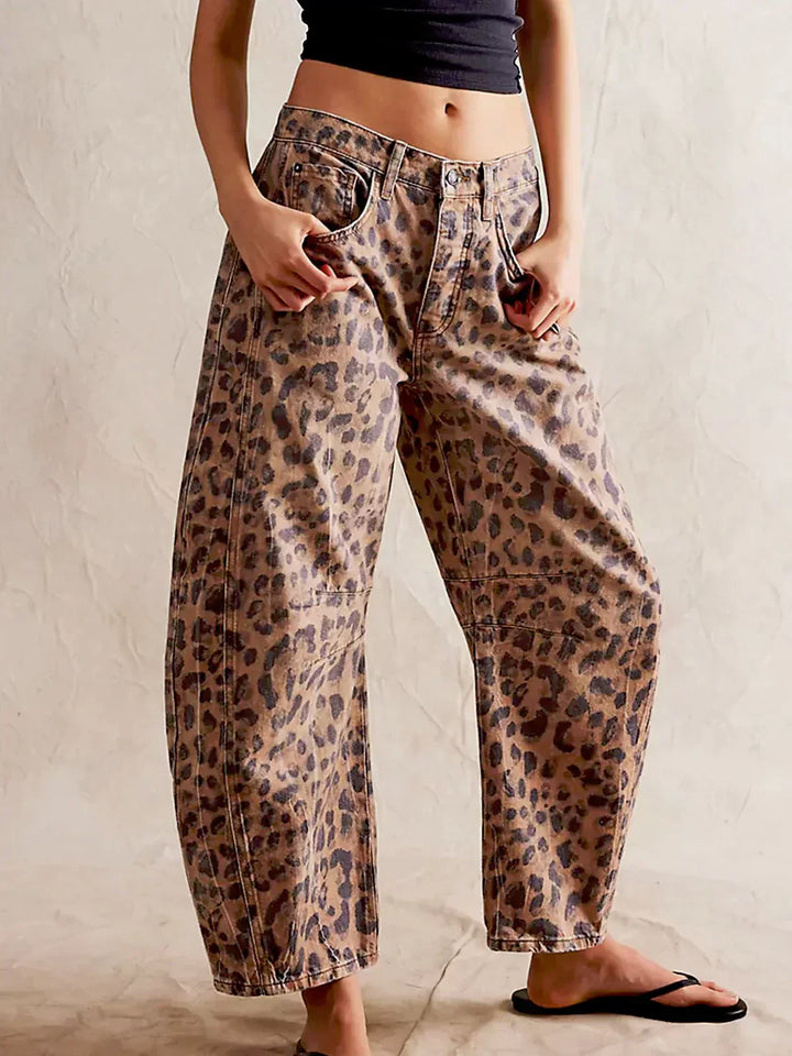 Women’s Leopard Print Ankle-Length Barrel Jeans