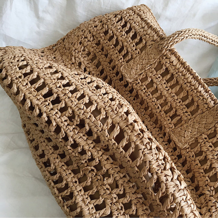 Women’s Woven Beach Tote Bag with Zip Closure