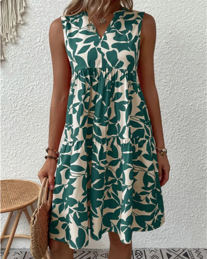 Women’s Sleeveless A-Line Floral Summer Mini Dress with V-Neck