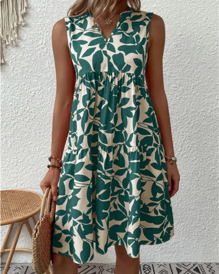 Women’s Sleeveless A-Line Floral Summer Mini Dress with V-Neck