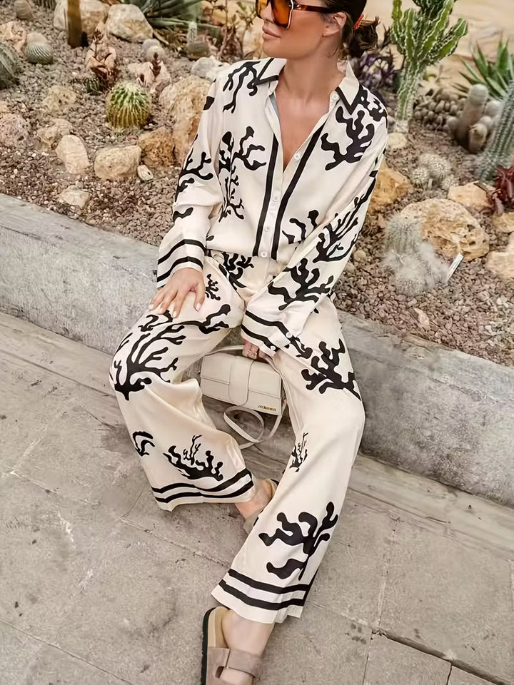 Women’s Printed Shirt and Wide-Leg Pants Set