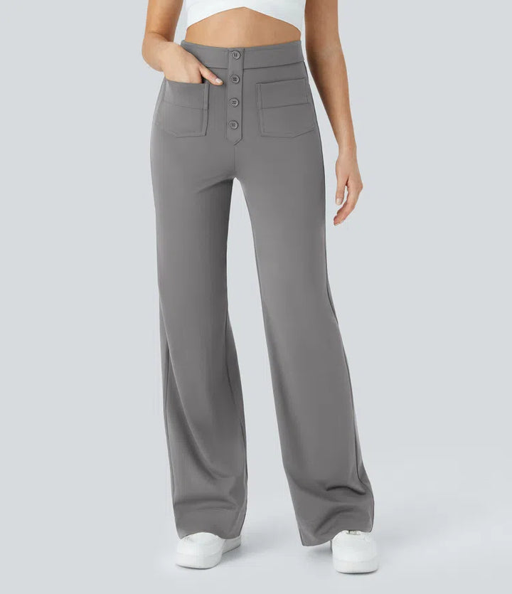 Women’s Straight Leg Pants with High-Rise and Pockets