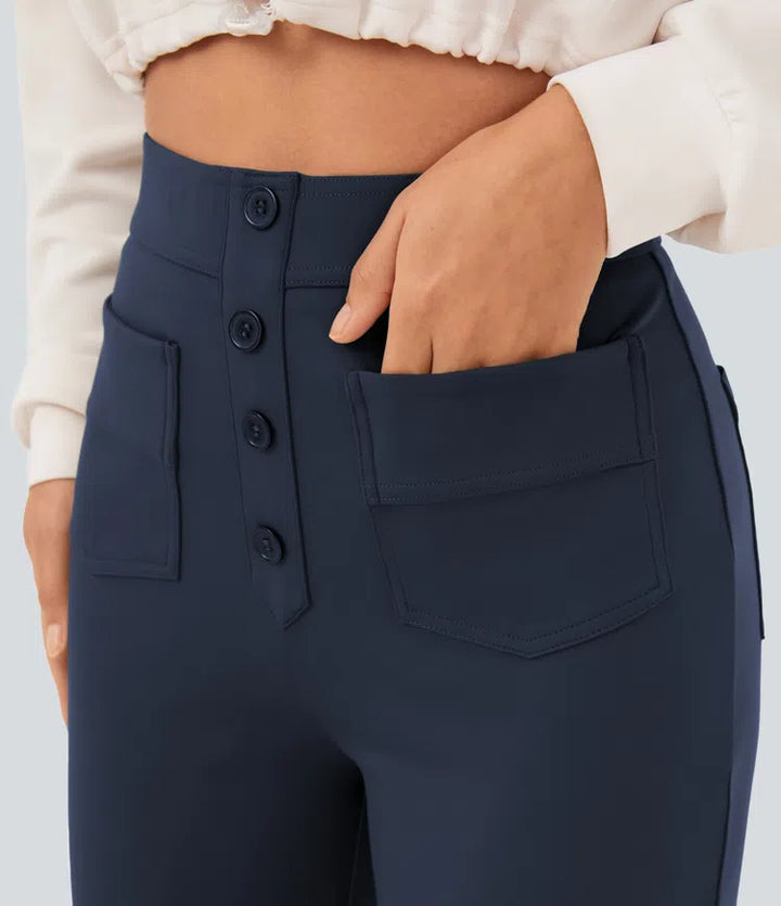 Women’s Straight Leg Pants with High-Rise and Pockets
