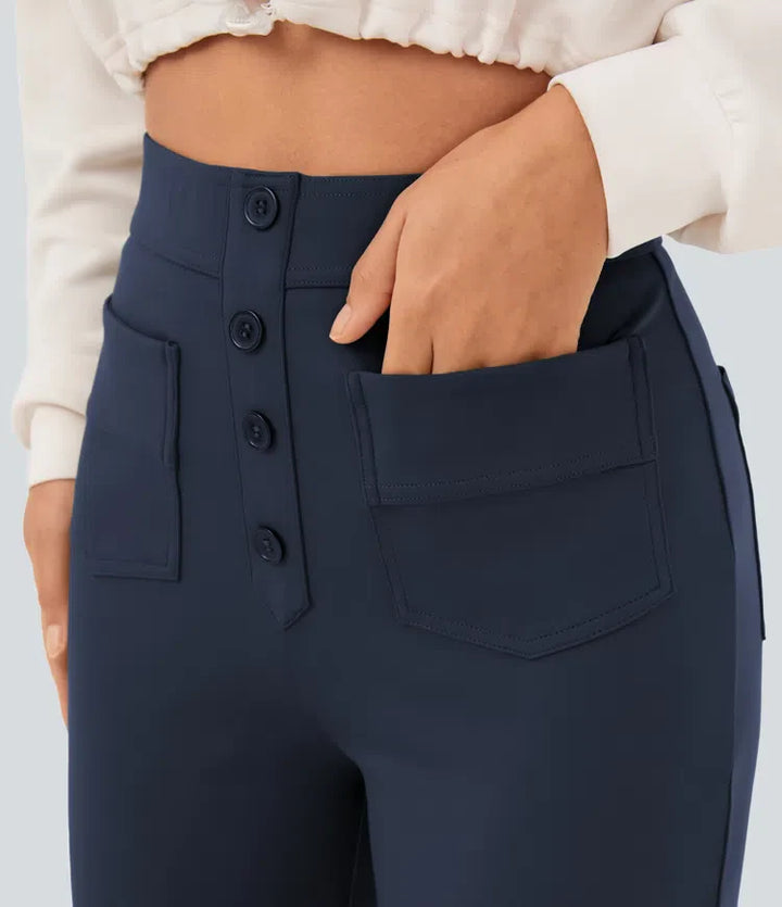 Women’s Straight Leg Pants with High-Rise and Pockets