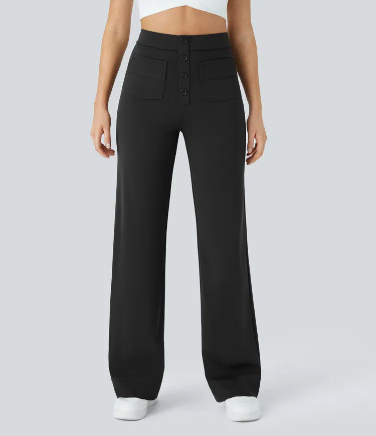 Women’s Straight Leg Pants with High-Rise and Pockets