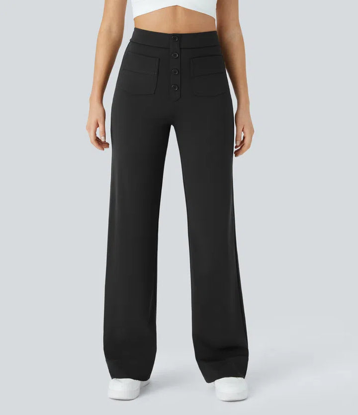 Women’s Straight Leg Pants with High-Rise and Pockets