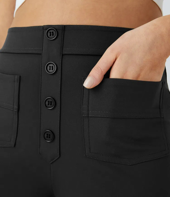 Women’s Straight Leg Pants with High-Rise and Pockets