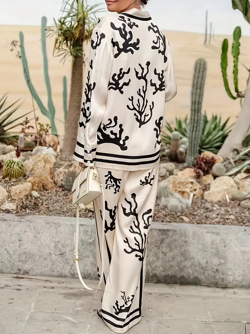Women’s Printed Shirt and Wide-Leg Pants Set