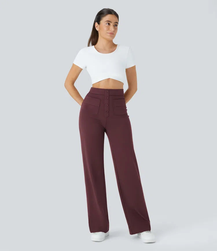 Women’s Straight Leg Pants with High-Rise and Pockets
