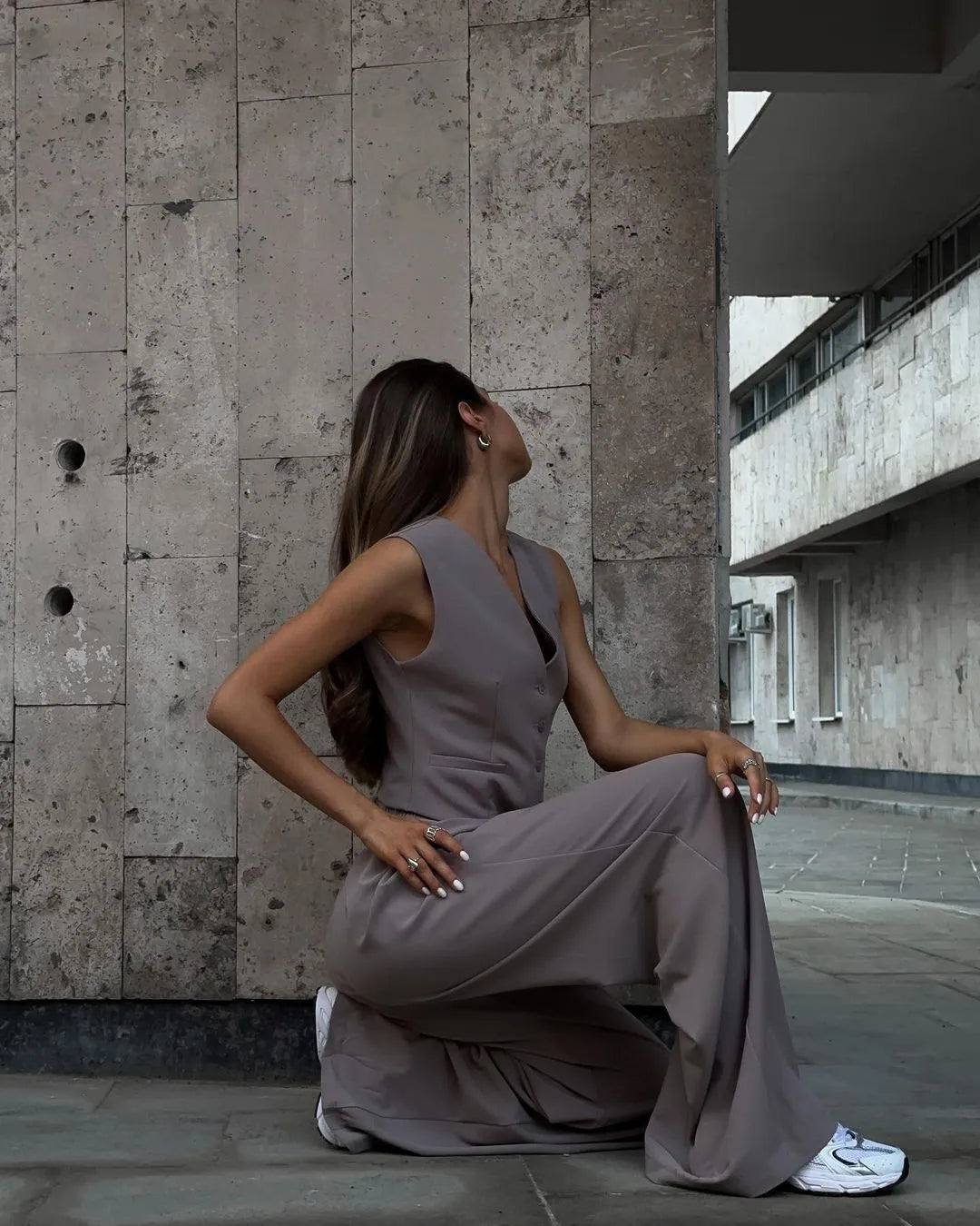 Women’s Formal with V-Neck Vest and Wide-Leg Pants