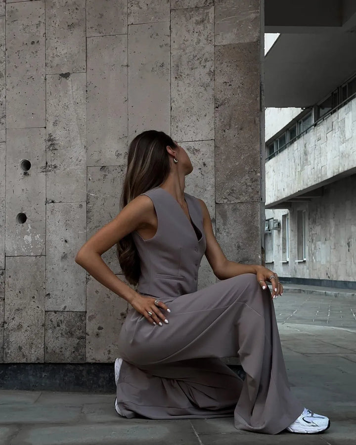 Women’s Formal with V-Neck Vest and Wide-Leg Pants