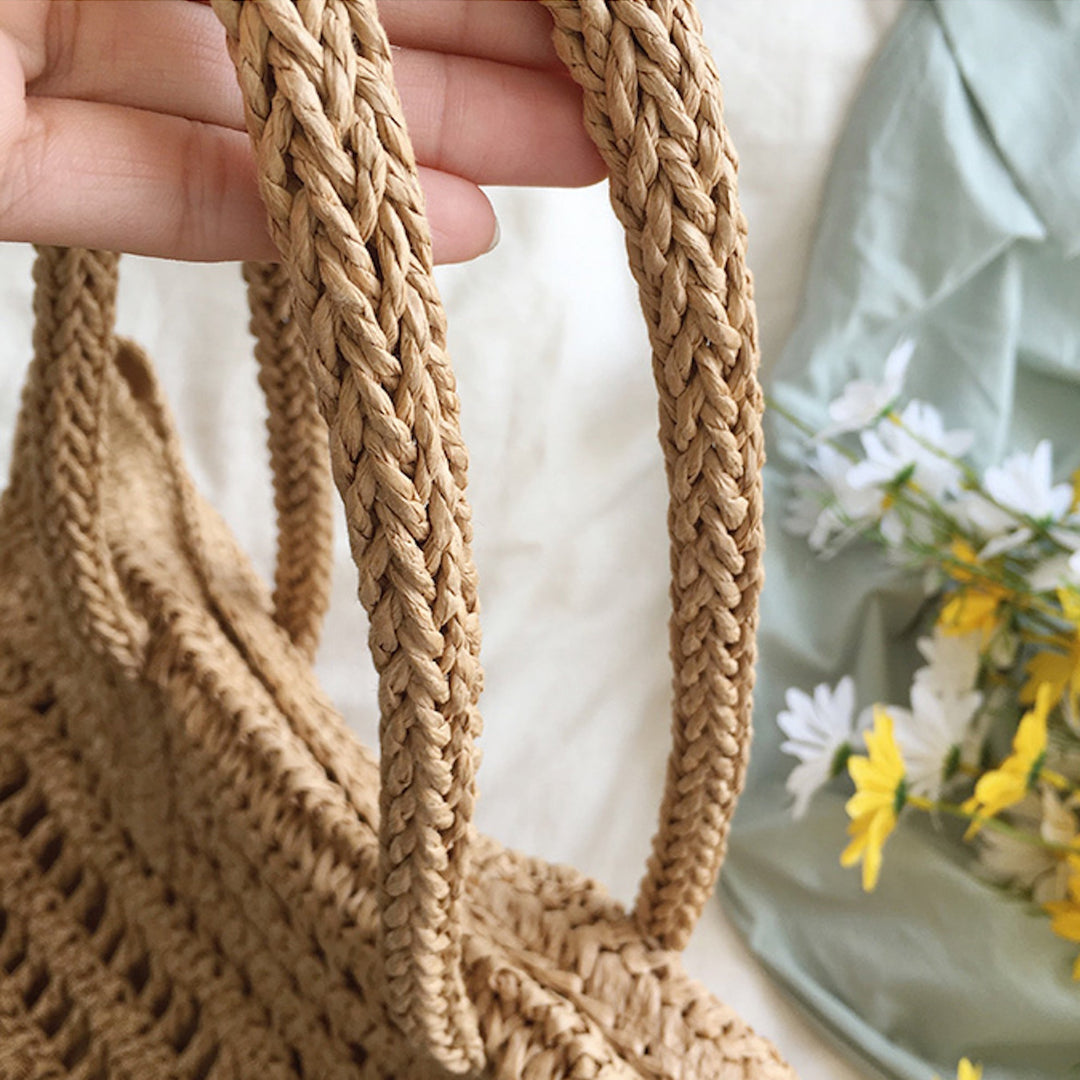 Women’s Woven Beach Tote Bag with Zip Closure