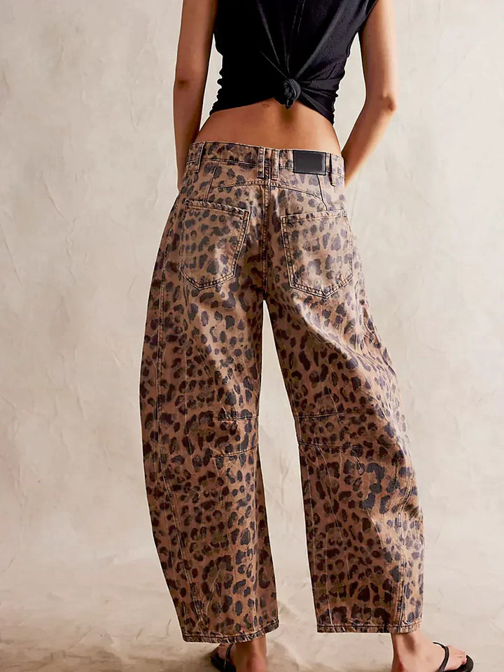 Women’s Leopard Print Ankle-Length Barrel Jeans