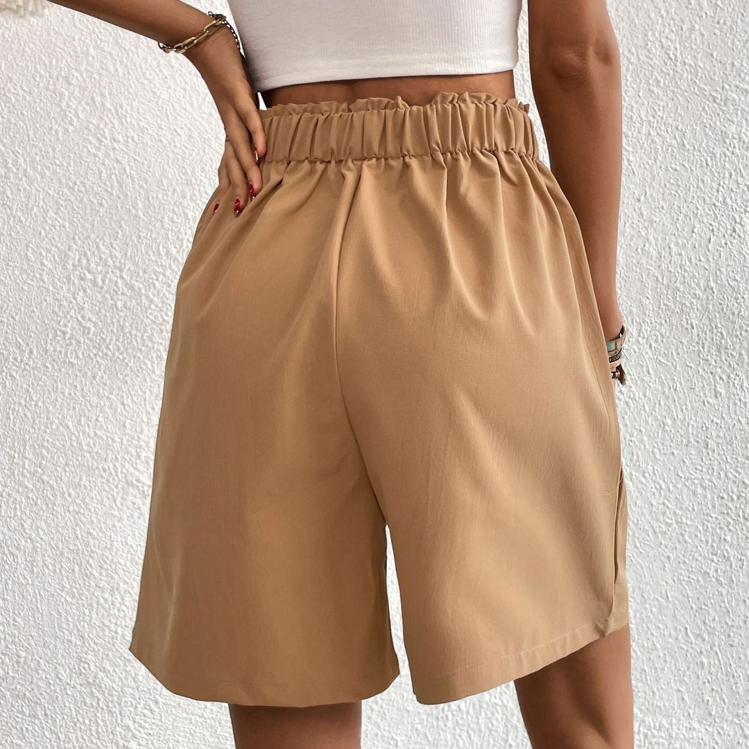 Women’s Cotton High-Waisted Pleated Shorts with Pockets