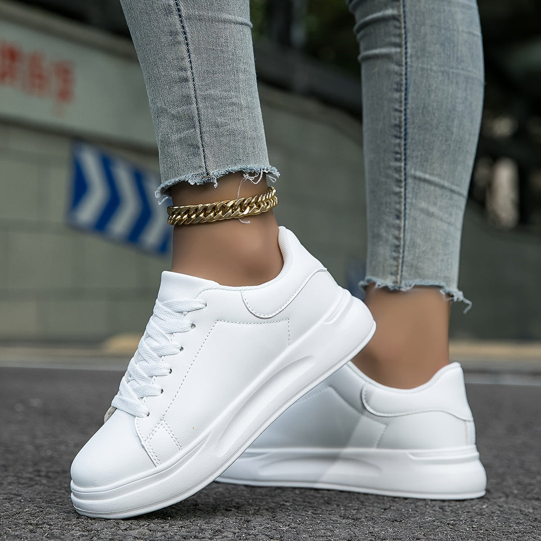Women’s White Lace-Up Sneakers