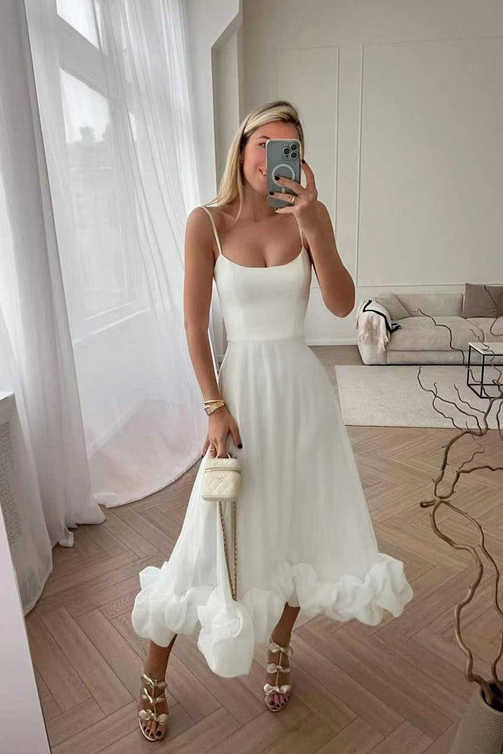 Women’s Ruffle-Hem Midi Dress with Thin Straps