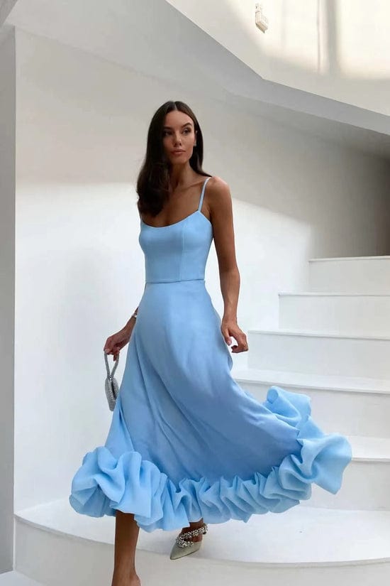 Women’s Ruffle-Hem Midi Dress with Thin Straps
