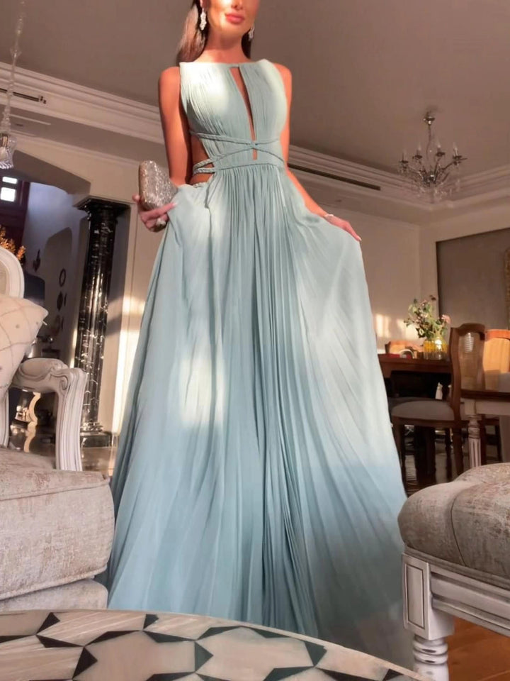 Women’s Halter Pleated Cut-Out Maxi Dress