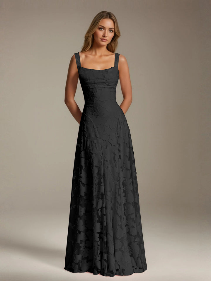 Women’s Floral Lace A-Line Maxi Wedding Guest Dress with Square Neck