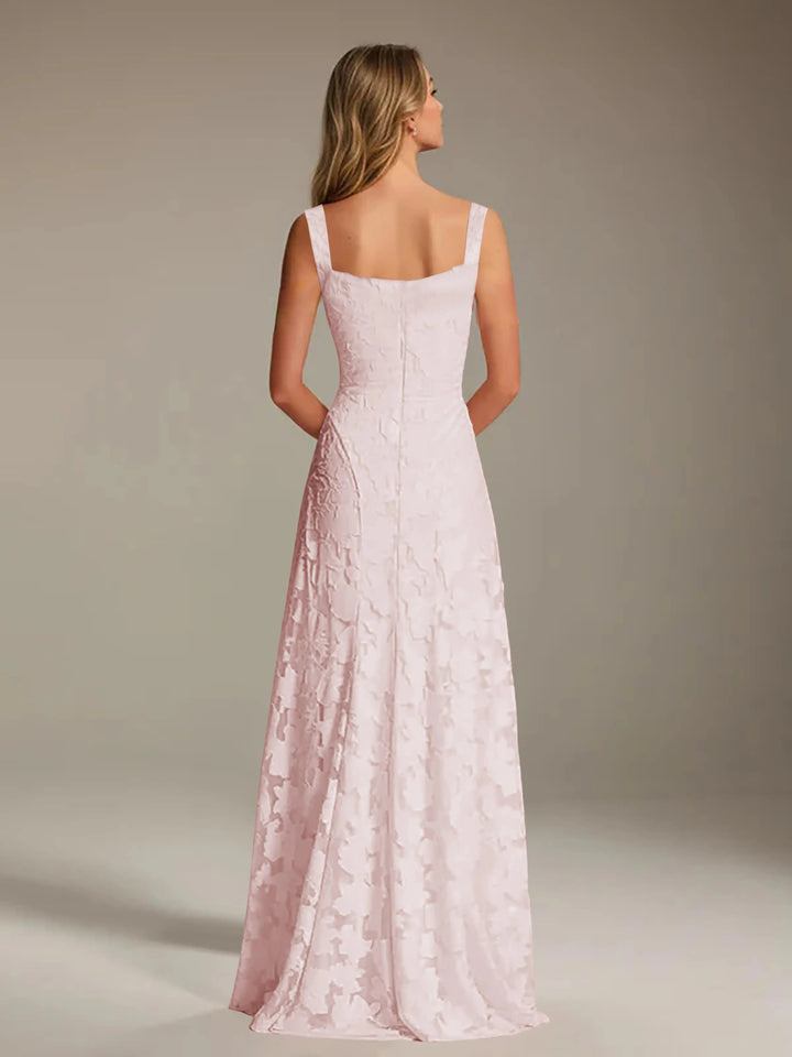 Women’s Floral Lace A-Line Maxi Wedding Guest Dress with Square Neck