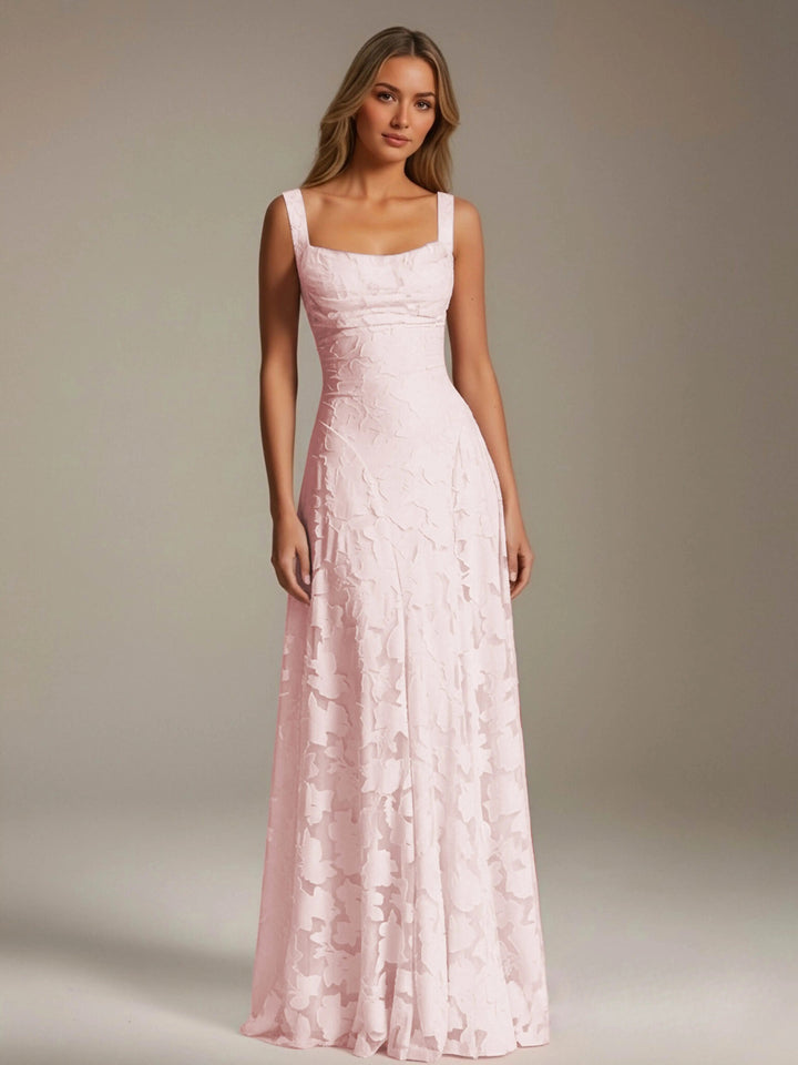 Women’s Floral Lace A-Line Maxi Wedding Guest Dress with Square Neck