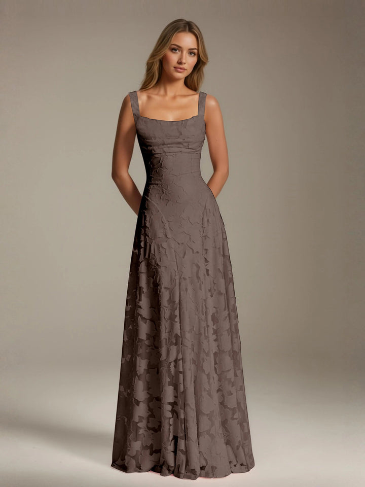 Women’s Floral Lace A-Line Maxi Wedding Guest Dress with Square Neck