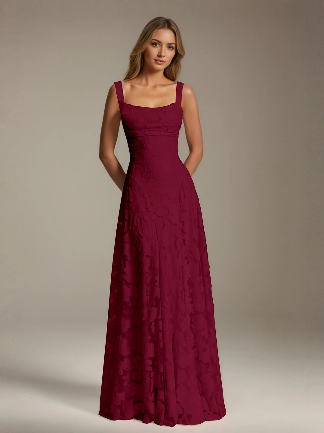 Women’s Floral Lace A-Line Maxi Wedding Guest Dress with Square Neck