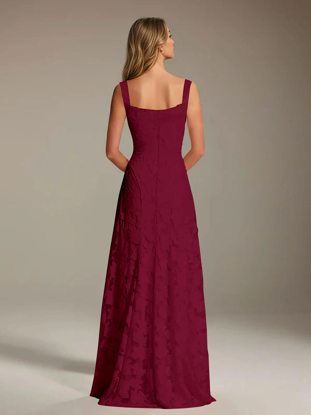 Women’s Floral Lace A-Line Maxi Wedding Guest Dress with Square Neck