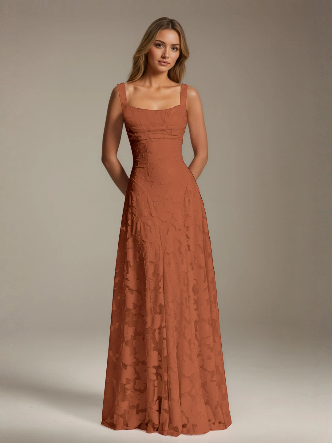 Women’s Floral Lace A-Line Maxi Wedding Guest Dress with Square Neck