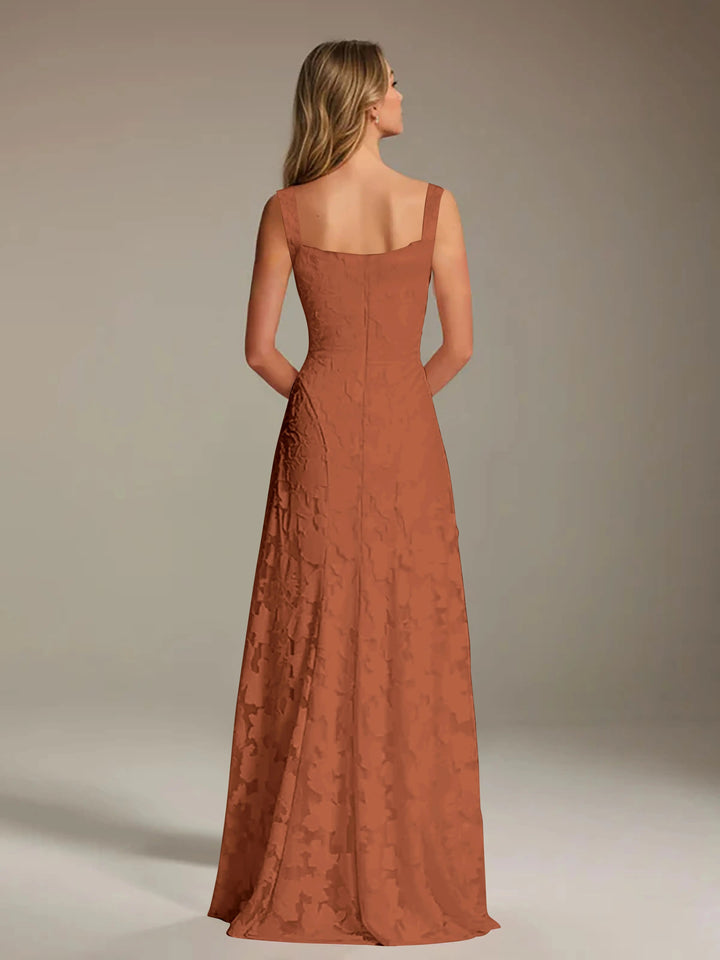 Women’s Floral Lace A-Line Maxi Wedding Guest Dress with Square Neck
